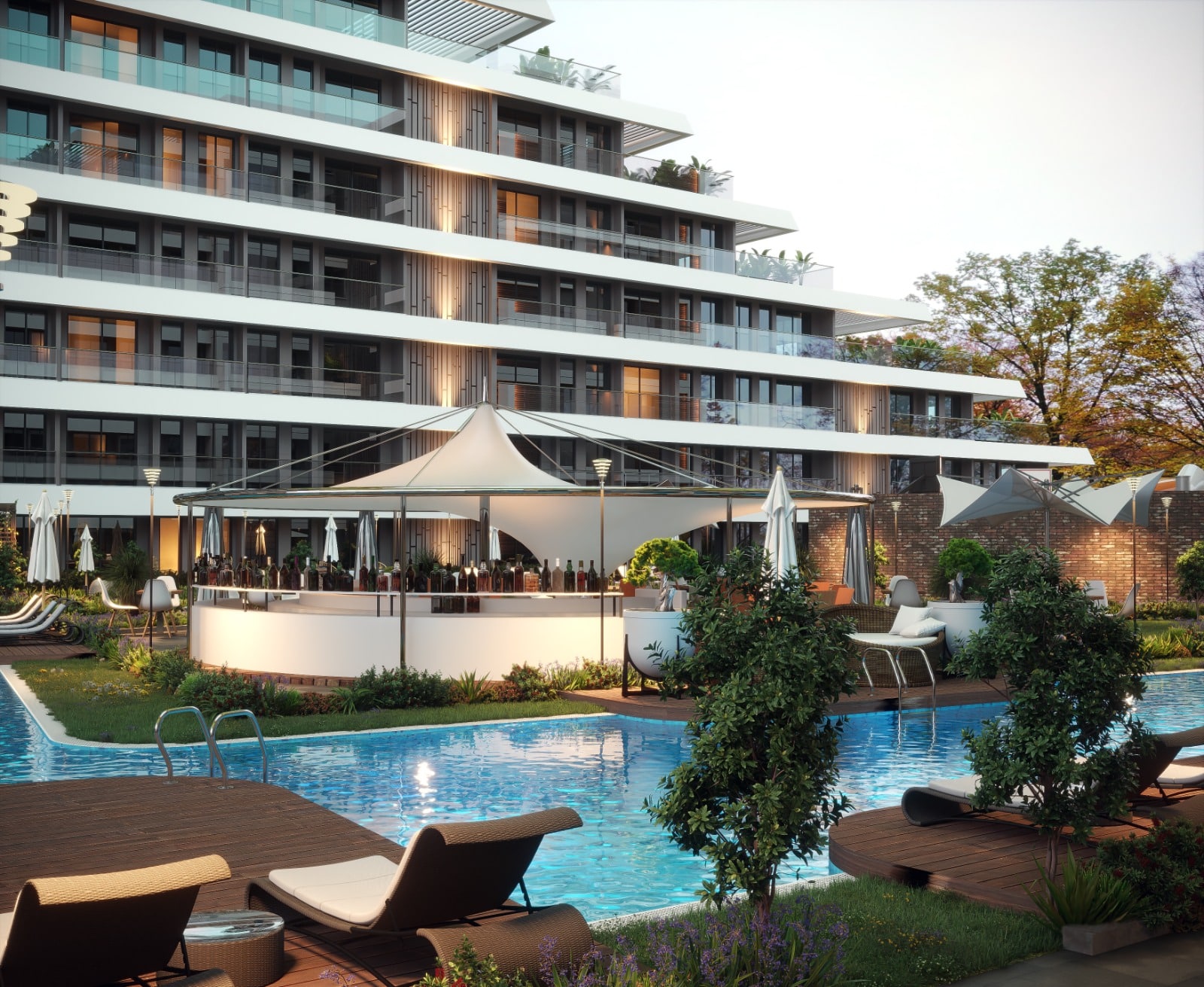 EMLAKYAPTAN CROSS TWINSTE KİRACILI HAVUZLU 1+1 FULL EŞYALI DAİRE